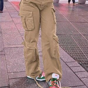 SHEIN Khaki Cargo Wide-Leg Jeans